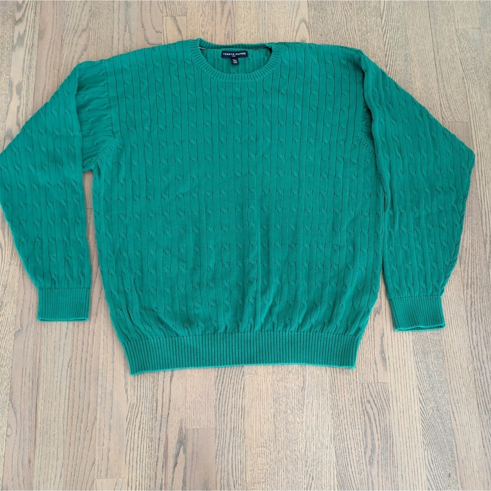 Tommy Hilfiger Men's Green Cable-Knit Crew Neck Pullover Sweater 3XL Big & Tall
